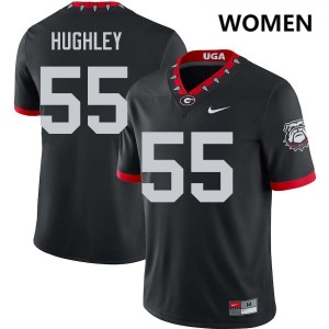 Women Bo Hughley 100th Anniversary Black Georgia Bulldogs #55 College Football Official Jersey 107423-573