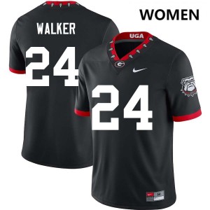 Women Bo Walker 100th Anniversary Black Georgia Bulldogs #24 College Football Embroidery Jersey 983771-137