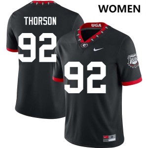 Women Brett Thorson 100th Anniversary Black Georgia Bulldogs #92 College Football NCAA Jersey 230684-781