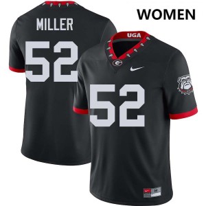 Women Christen Miller 100th Anniversary Black Georgia Bulldogs #52 College Football Embroidery Jersey 602996-857
