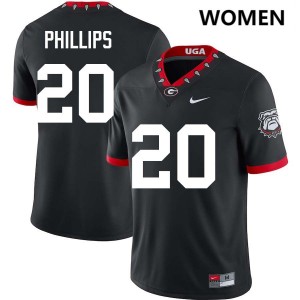Women Dwight Phillips Jr. 100th Anniversary Black Georgia Bulldogs #20 College Football University Jersey 710364-808