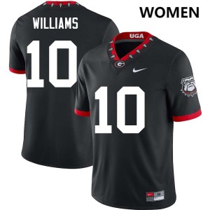 Women Elyiss Williams 100th Anniversary Black Georgia Bulldogs #10 College Football Embroidery Jersey 585148-951