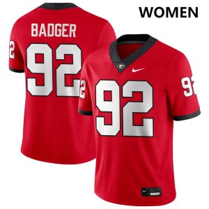 Women Liam Badger Red Georgia Bulldogs #92 College Football NCAA Jerseys 115172-708