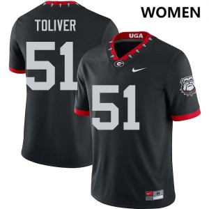 Women Malachi Toliver 100th Anniversary Black Georgia Bulldogs #51 College Football University Jerseys 228912-422
