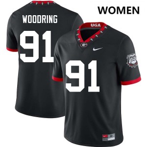 Women Peyton Woodring 100th Anniversary Black Georgia Bulldogs #91 College Football 2025-26 Jerseys 903501-433