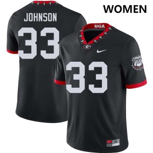 Women Quintavius Johnson 100th Anniversary Black Georgia Bulldogs #33 College Football Stitched Jerseys 765376-825