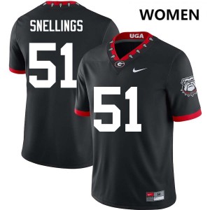 Women Will Snellings 100th Anniversary Black Georgia Bulldogs #51 College Football Stitched Jerseys 569766-722